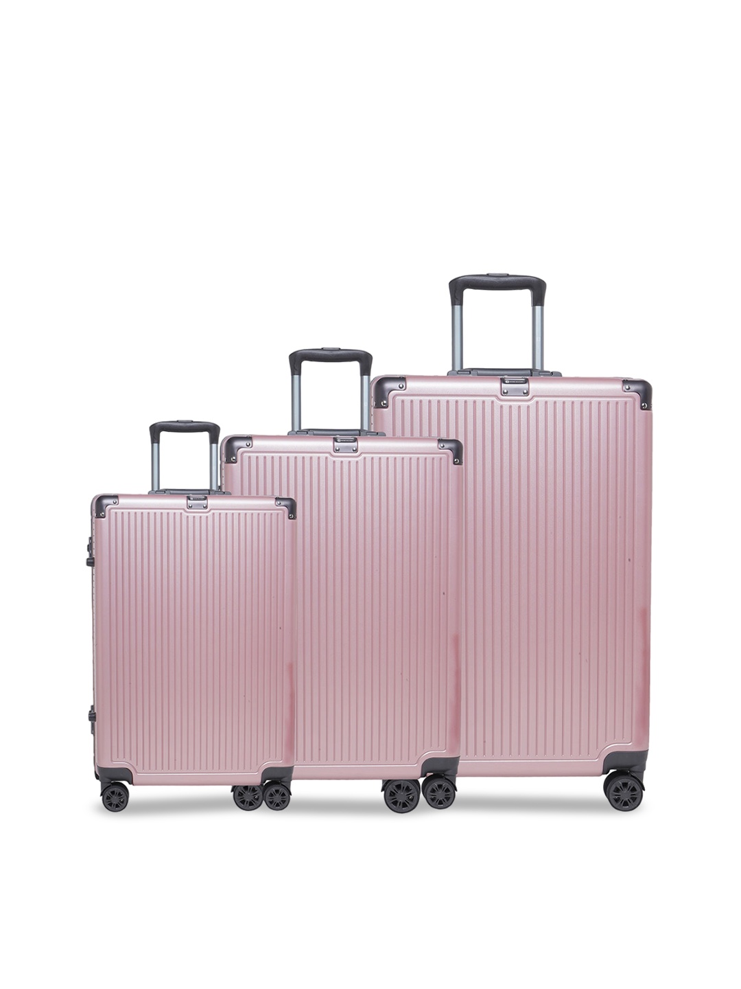 

SWISS MILITARY Set Of 3 Textured Hard-Sided Trolley Bags, Pink