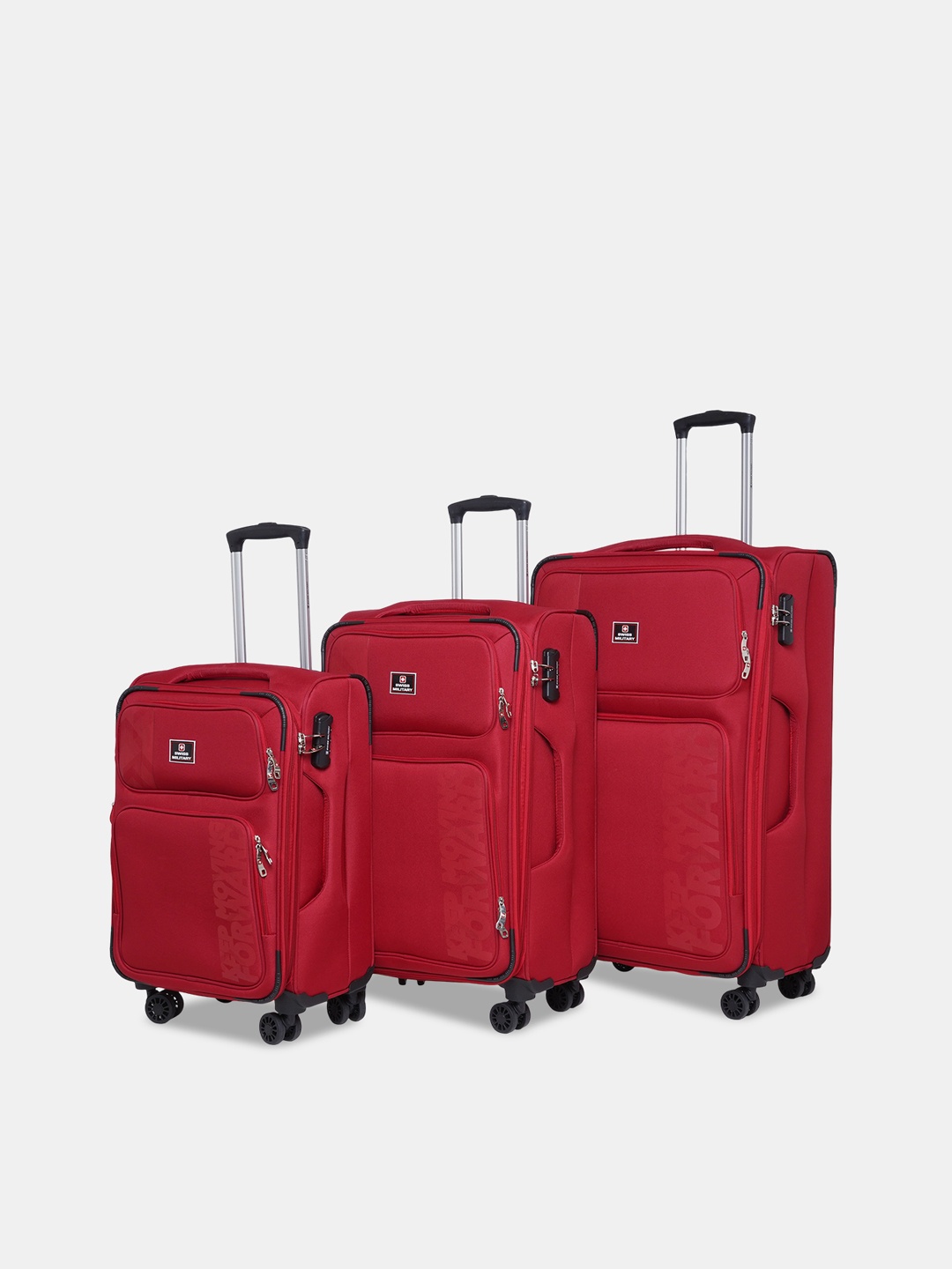 

SWISS MILITARY Set Of 3 Textured Soft-Sided Trolley Bags, Maroon