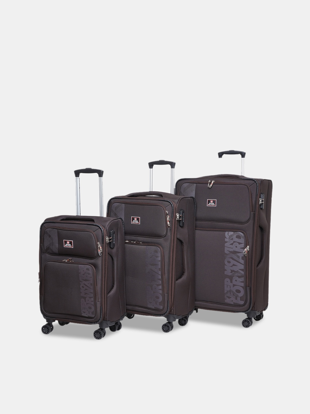 

SWISS MILITARY Set Of 3 Textured Soft-Sided Trolley Bags, Brown
