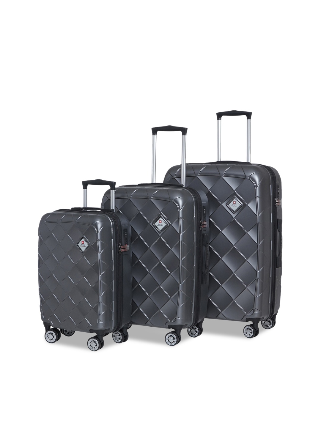

SWISS MILITARY Set Of 3 Textured Hard-Sided Trolley Bags, Grey