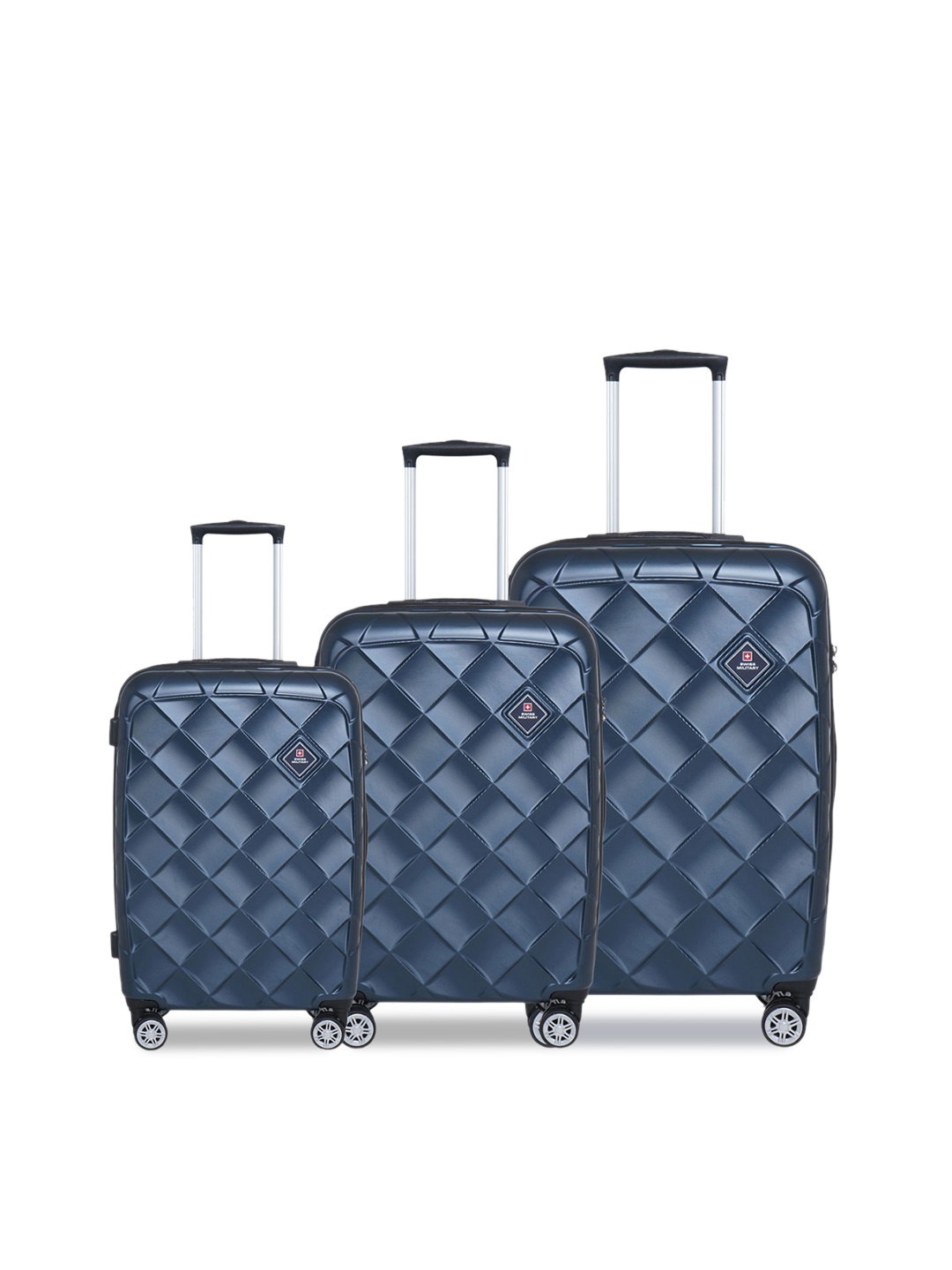 

SWISS MILITARY Set Of 3 Textured Hard-Sided Trolley Bags, Blue