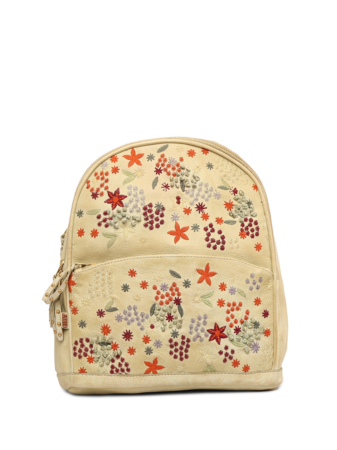 

ART N VINTAGE Floral Embroidered Leather Backpack, White