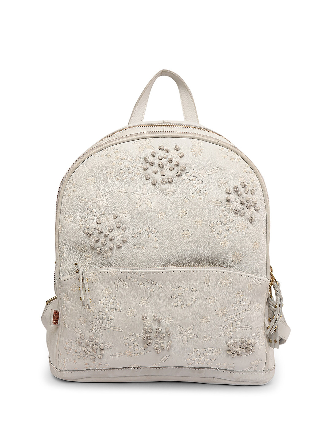 

ART N VINTAGE Floral Bliss Women Floral Embroidered Leather Backpack, Off white