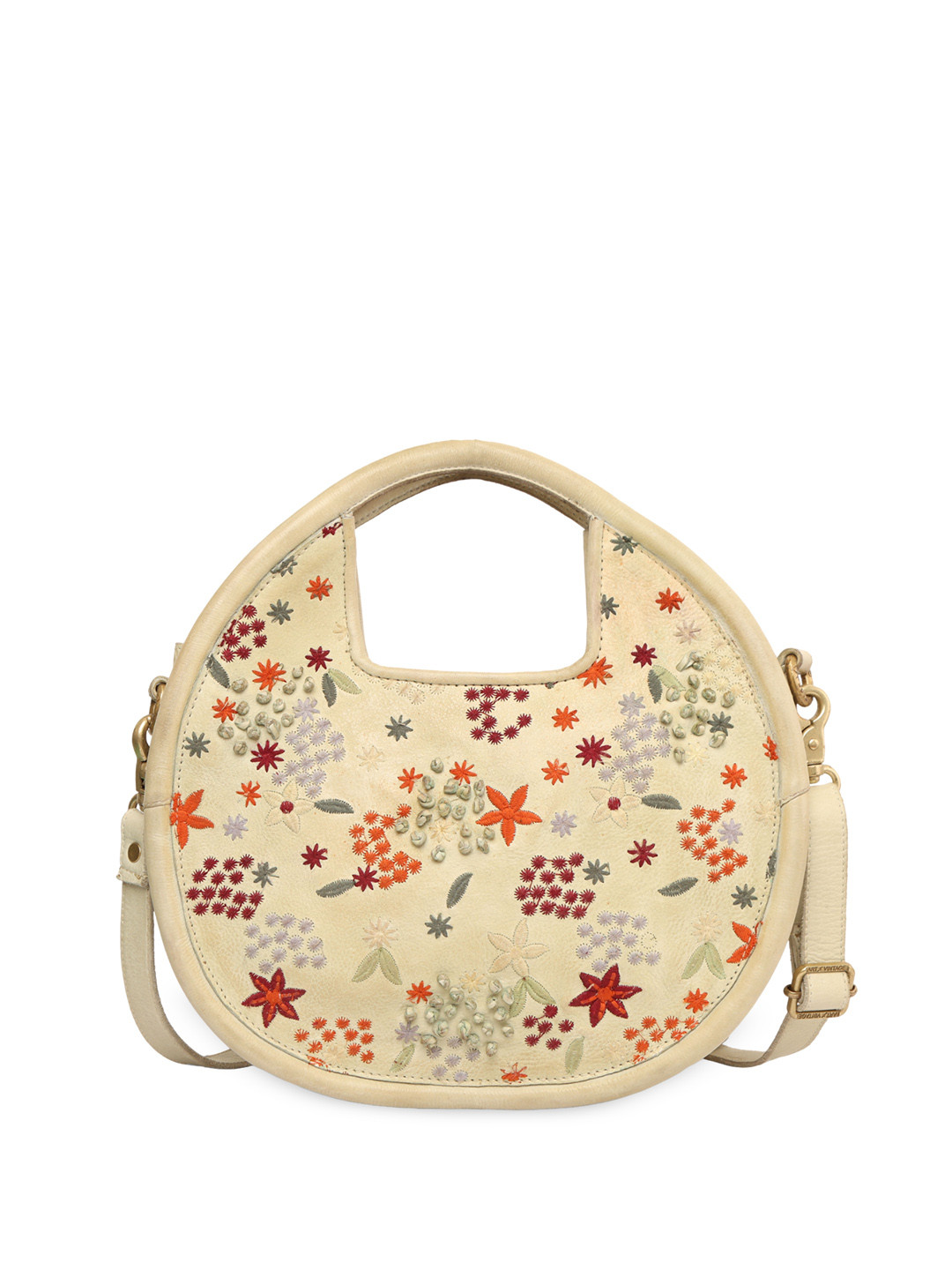 

ART N VINTAGE Floral Leather Bucket Handheld Bag with Cut Work, Green