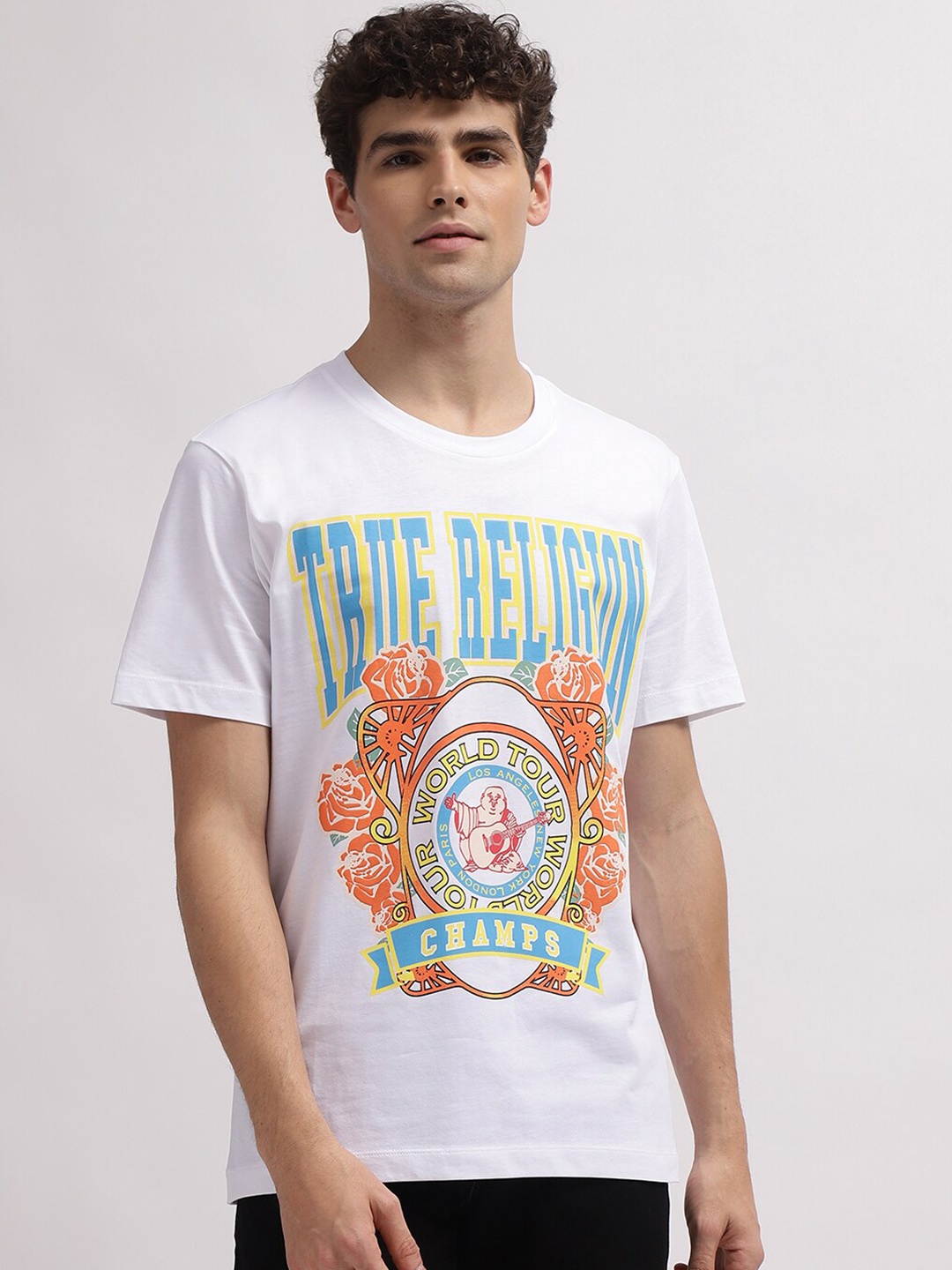 

True Religion Graphic Printed Round Neck Pure Cotton T-shirt, White