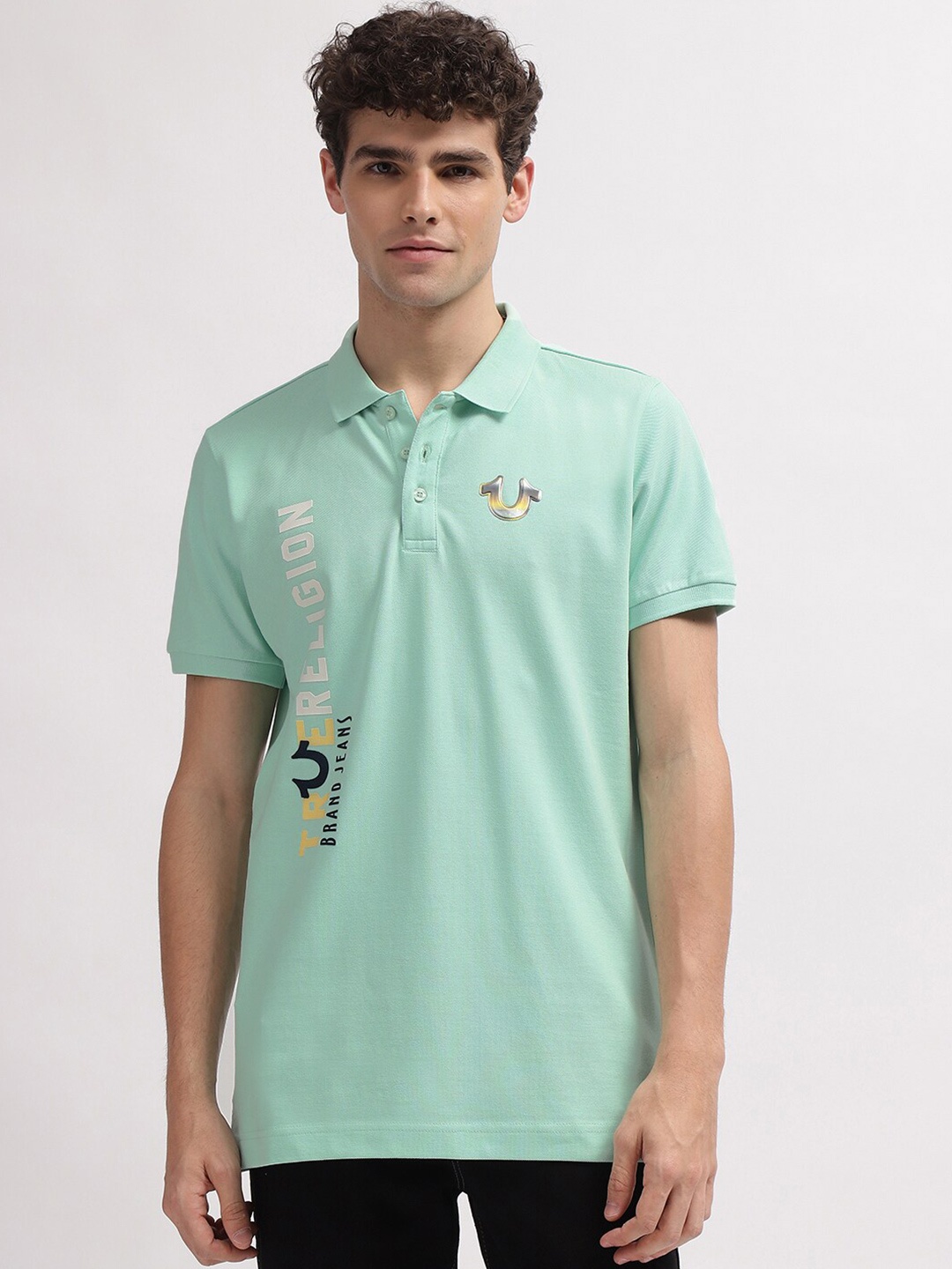 

True Religion Printed Polo Collar Pure Cotton T-shirt, Green