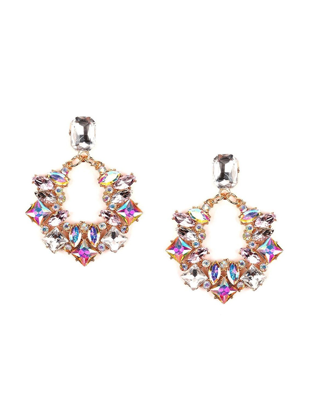 

ODETTE Gold-Plated Rhinestone Studded Contemporary Drop Earrings