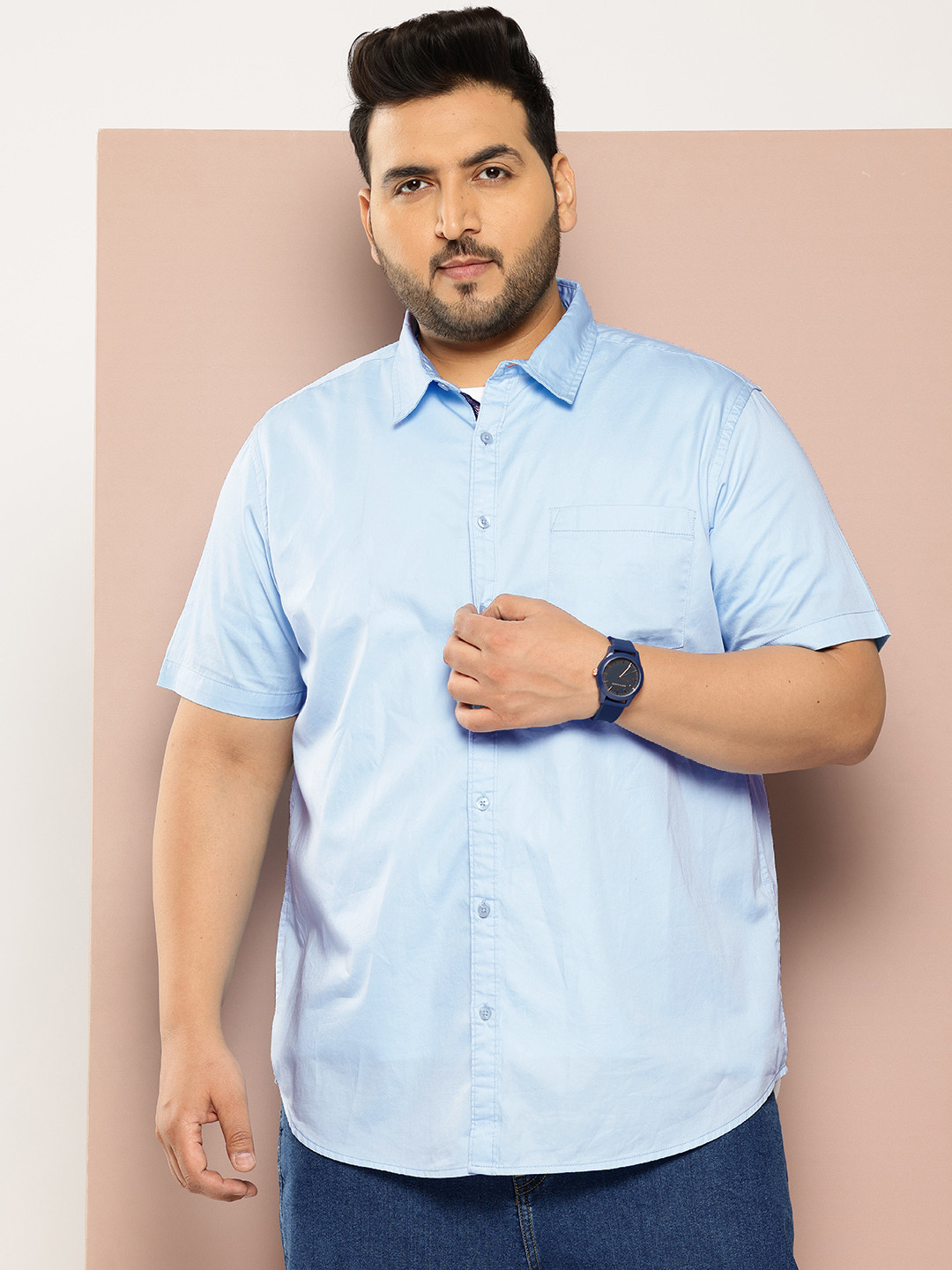 

Sztori Men Plus Size Casual Shirt, Blue