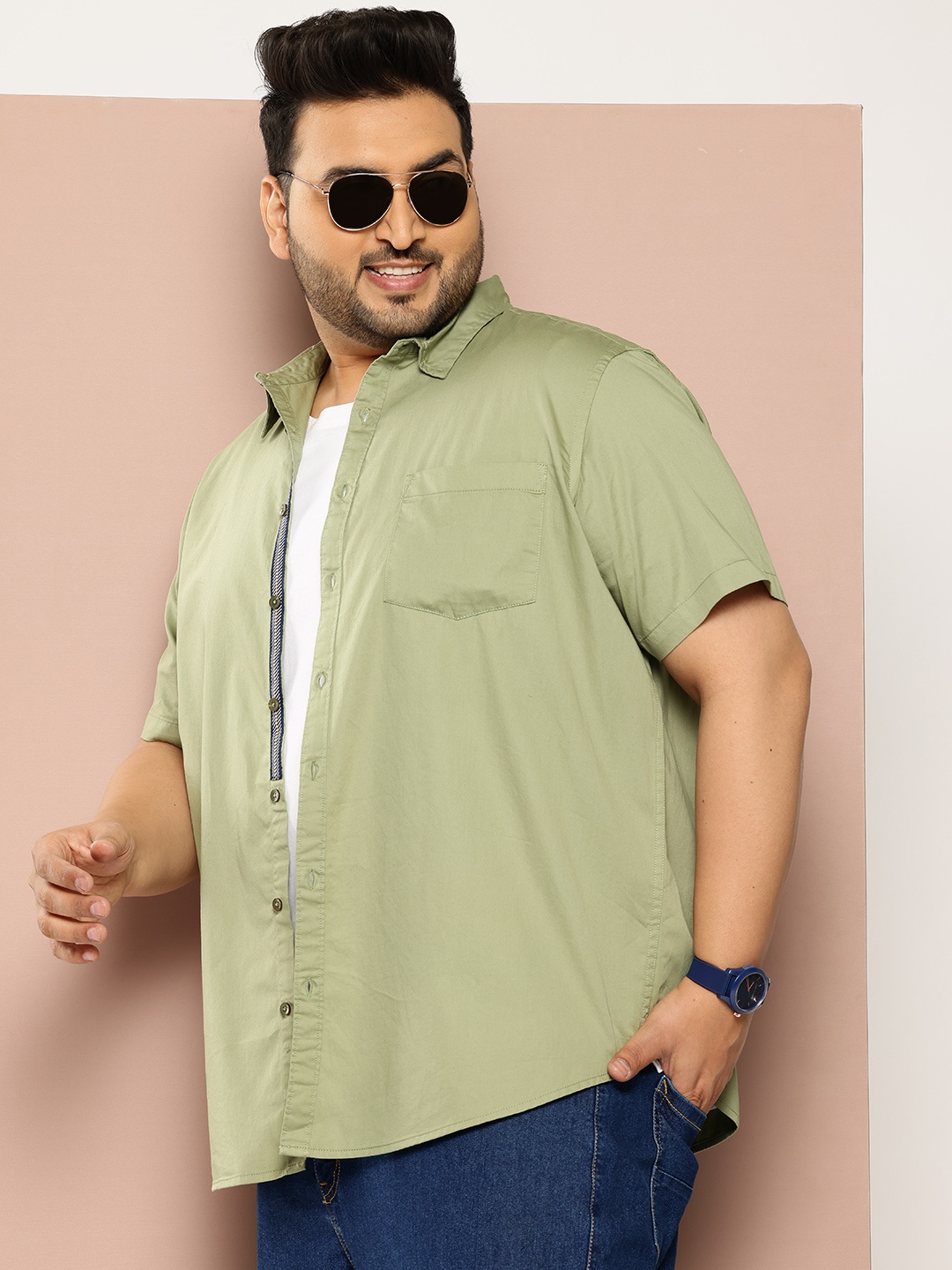 

Sztori Men Plus Size Casual Shirt, Green