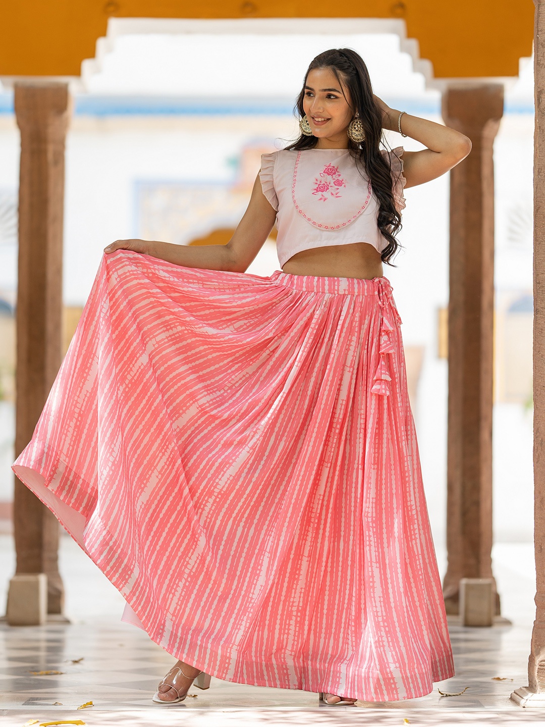 

ASPORA Printed Semi-Stitched Lehenga & Unstitched Blouse, Pink