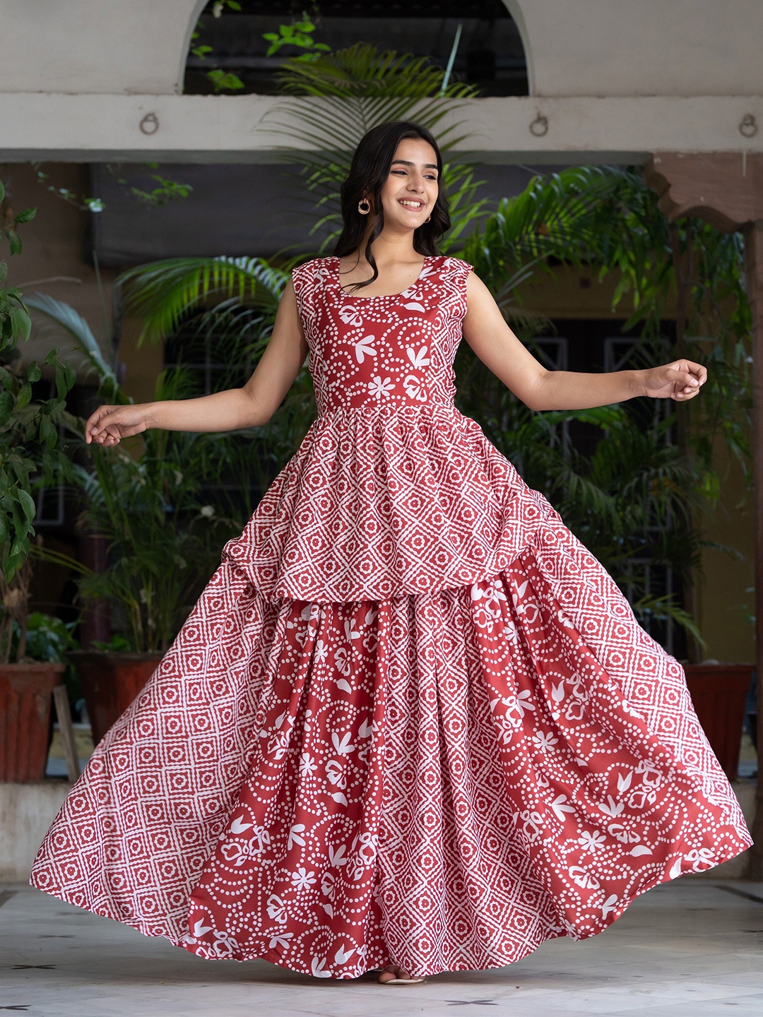 

ASPORA Printed Semi-Stitched Lehenga Choli, Red