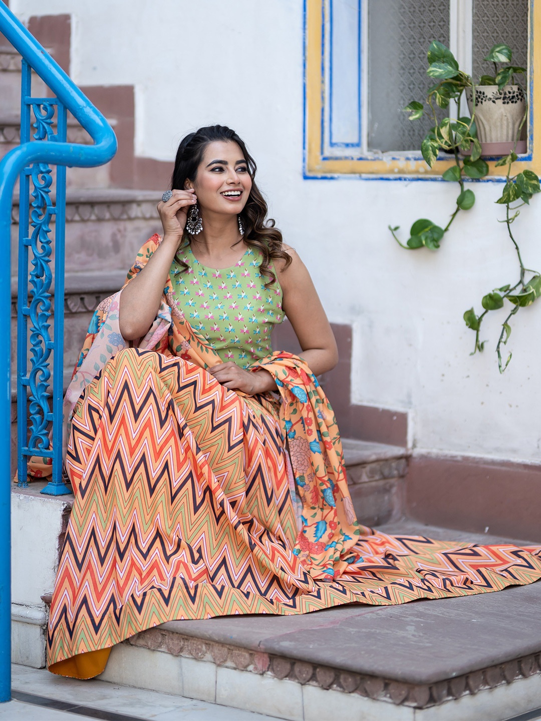 

ASPORA Printed Semi-Stitched Lehenga & Unstitched Blouse With Dupatta, Orange