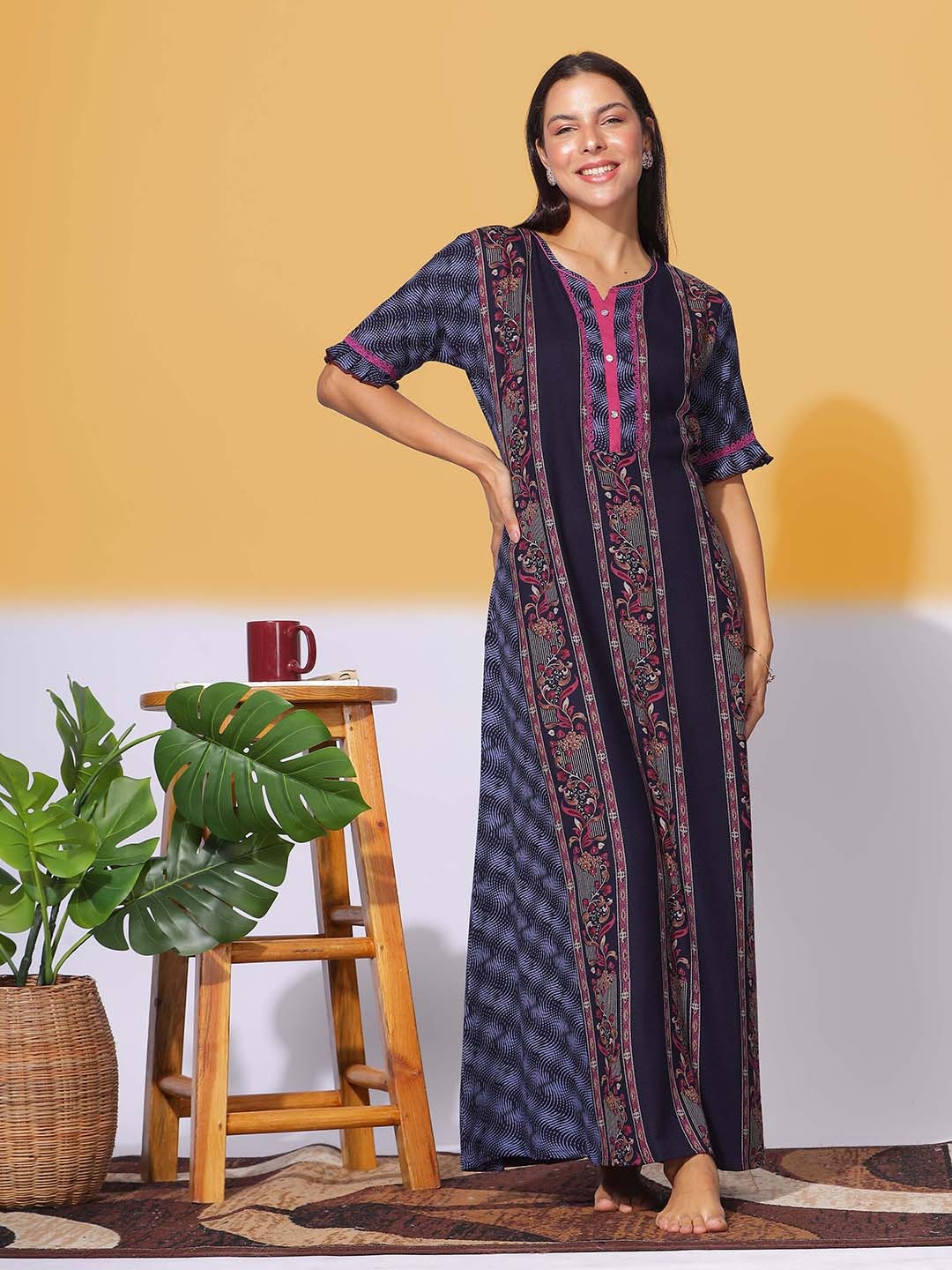 

9shines Label Striped Maxi Umbrella Cut A-Line Nightdress, Blue