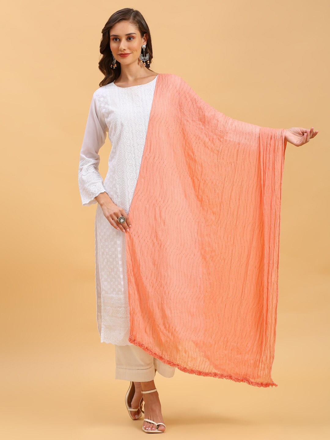 

Dupatta Bazaar Embroidered Chiffon Dupatta, Peach