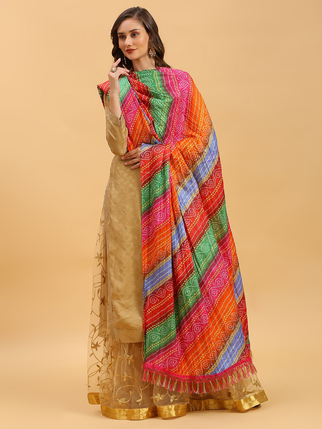 

Dupatta Bazaar Bandhani Printed Dupatta, Pink