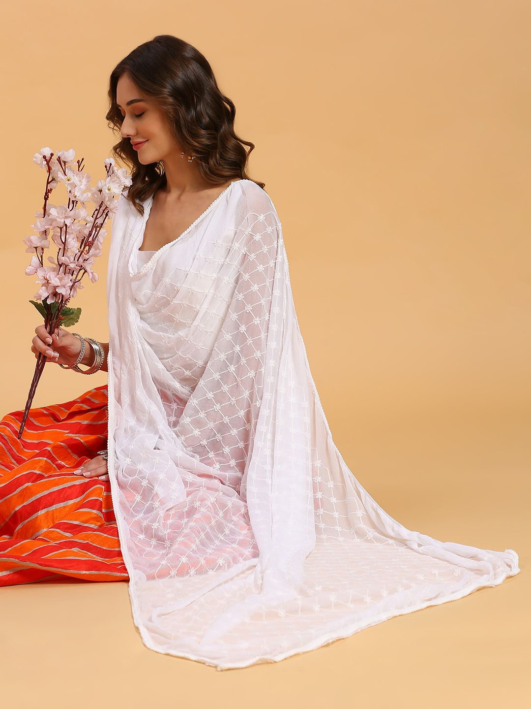 

Dupatta Bazaar Embroidered Chiffon Dupatta, White