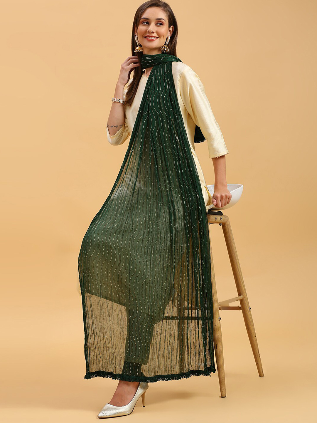 

Dupatta Bazaar Embroidered Chiffon Dupatta, Green