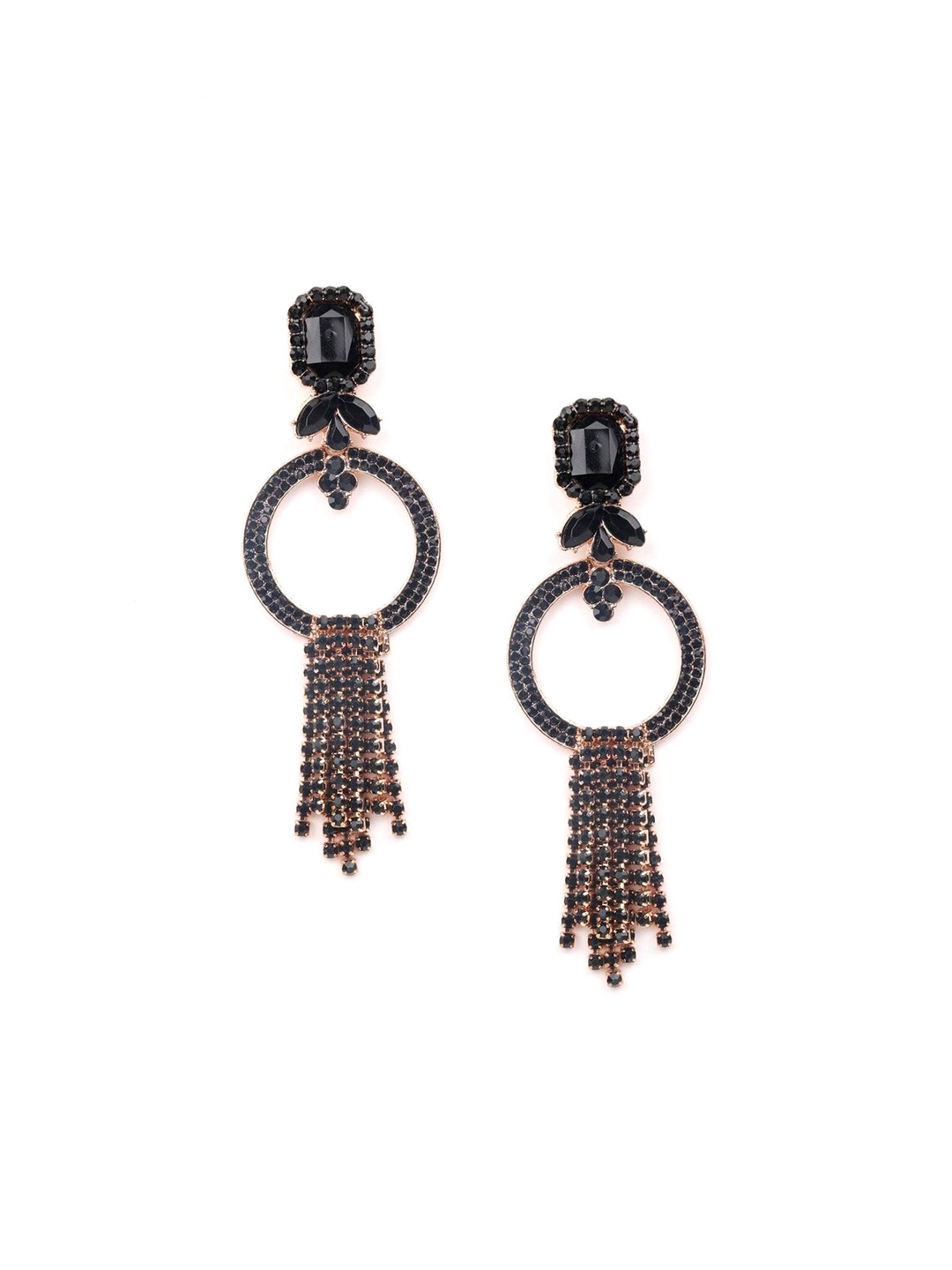 

ODETTE Gold-Plated Stone Studded Contemporary Drop Earrings, Black