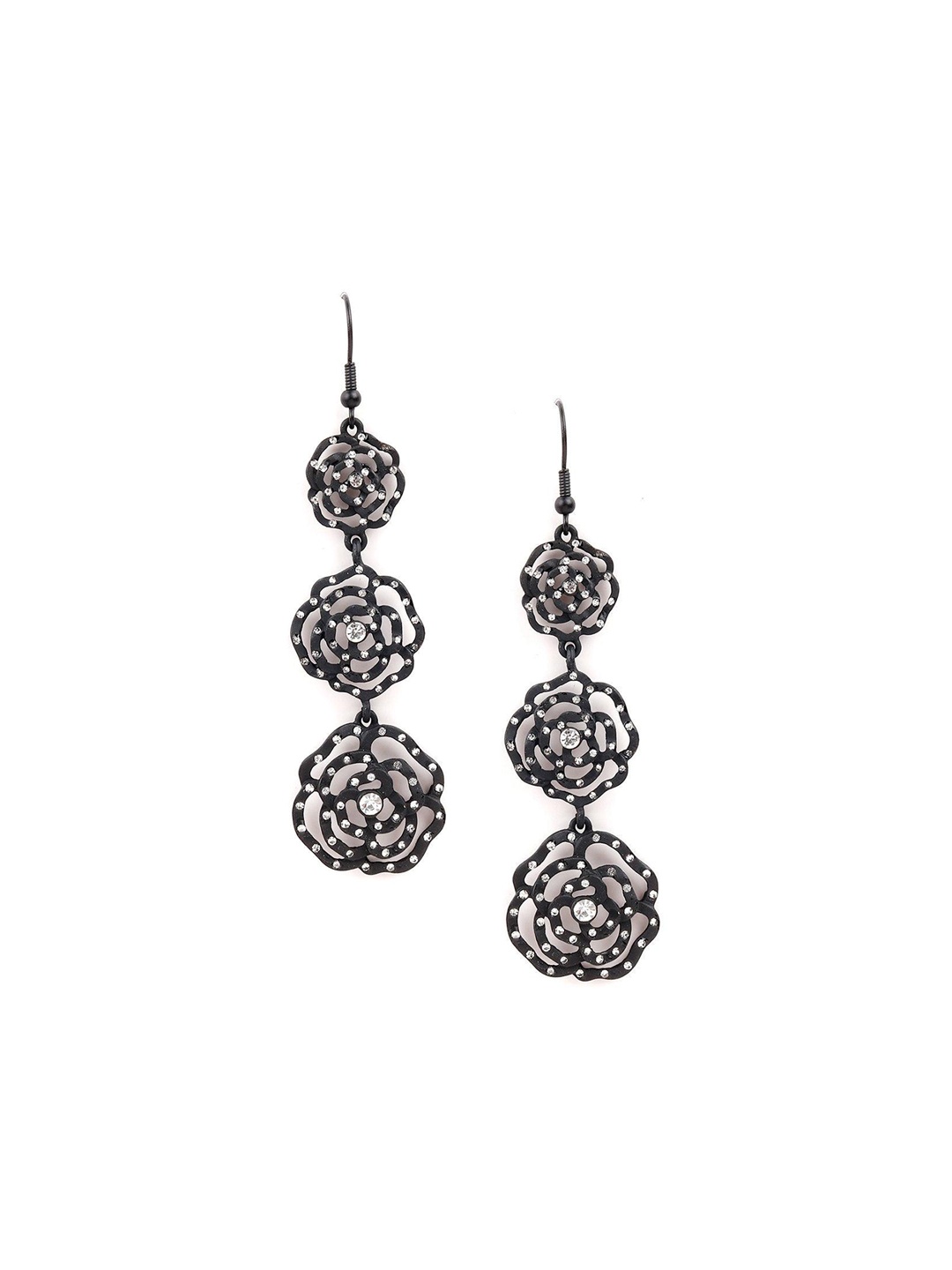 

ODETTE Gold-Plated Rhinestone Studded Floral Drop Earrings
