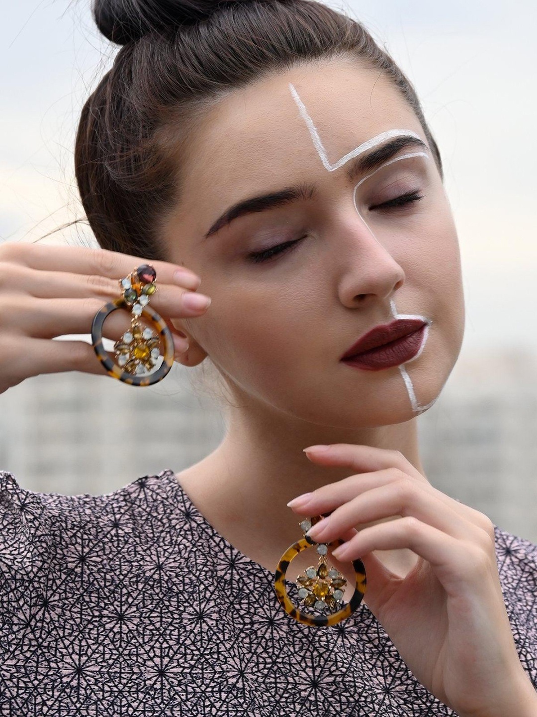 

ODETTE Gold-Plated Rhinestone Studded Contemporary Drop Earrings
