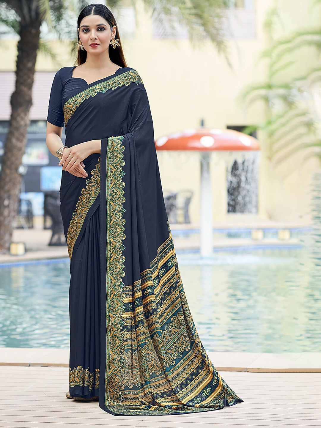 

Reboot Fashions Pure Silk Saree, Navy blue