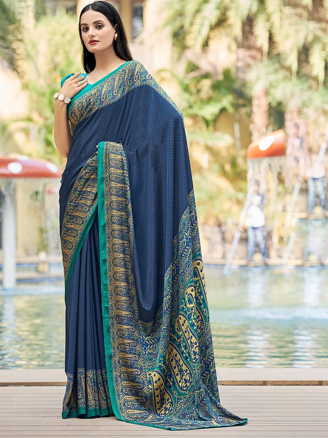 

Reboot Fashions Ethnic Motifs Pure Silk Saree, Blue