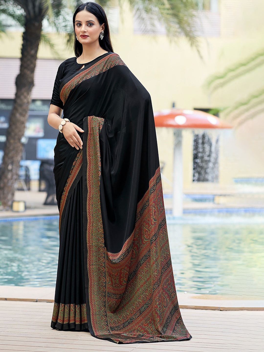 

Reboot Fashions Pure Silk Saree, Black