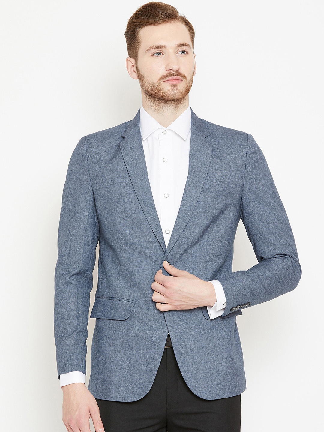 

Shaftesbury London Single-Breasted Satin Slim-Fit Formal Blazer, Grey