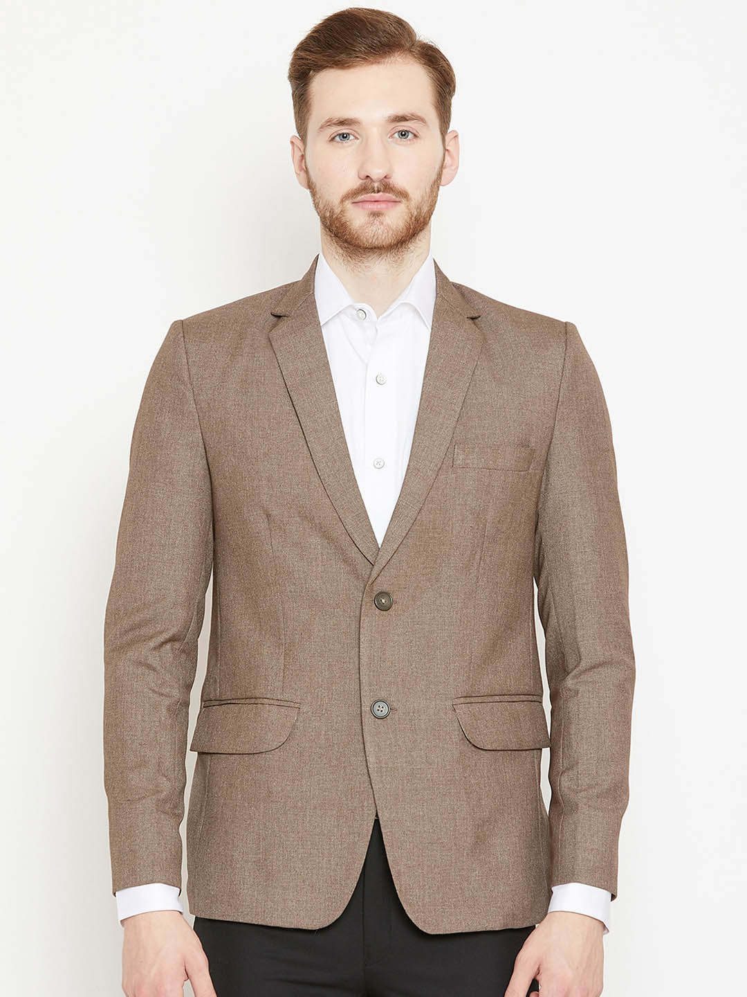 

Shaftesbury London Single-Breasted Satin Slim-Fit Formal Blazer, Brown