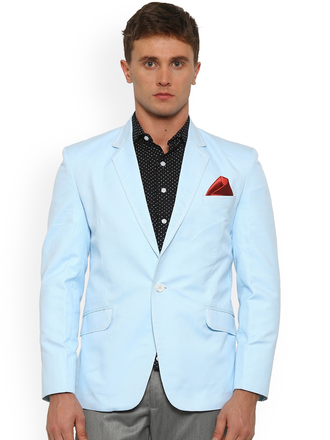 

Shaftesbury London Single-Breasted Satin Slim-Fit Formal Blazer, Blue