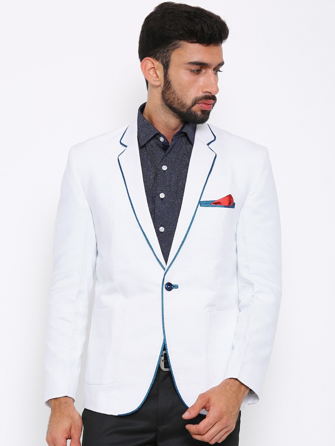 

Shaftesbury London Single-Breasted Satin Slim-Fit Formal Blazer, White