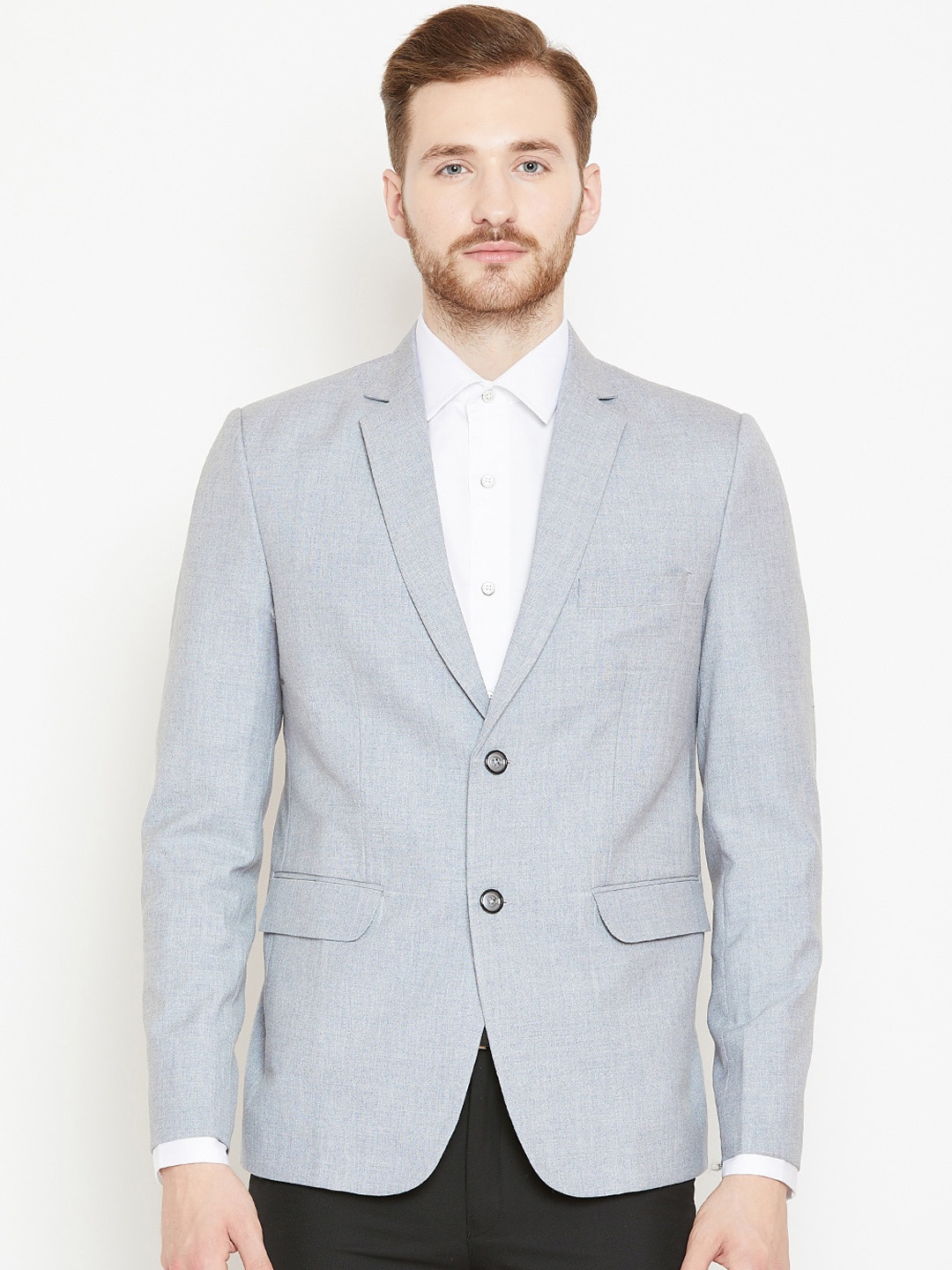 

Shaftesbury London Single-Breasted Satin Slim-Fit Formal Blazer, Grey