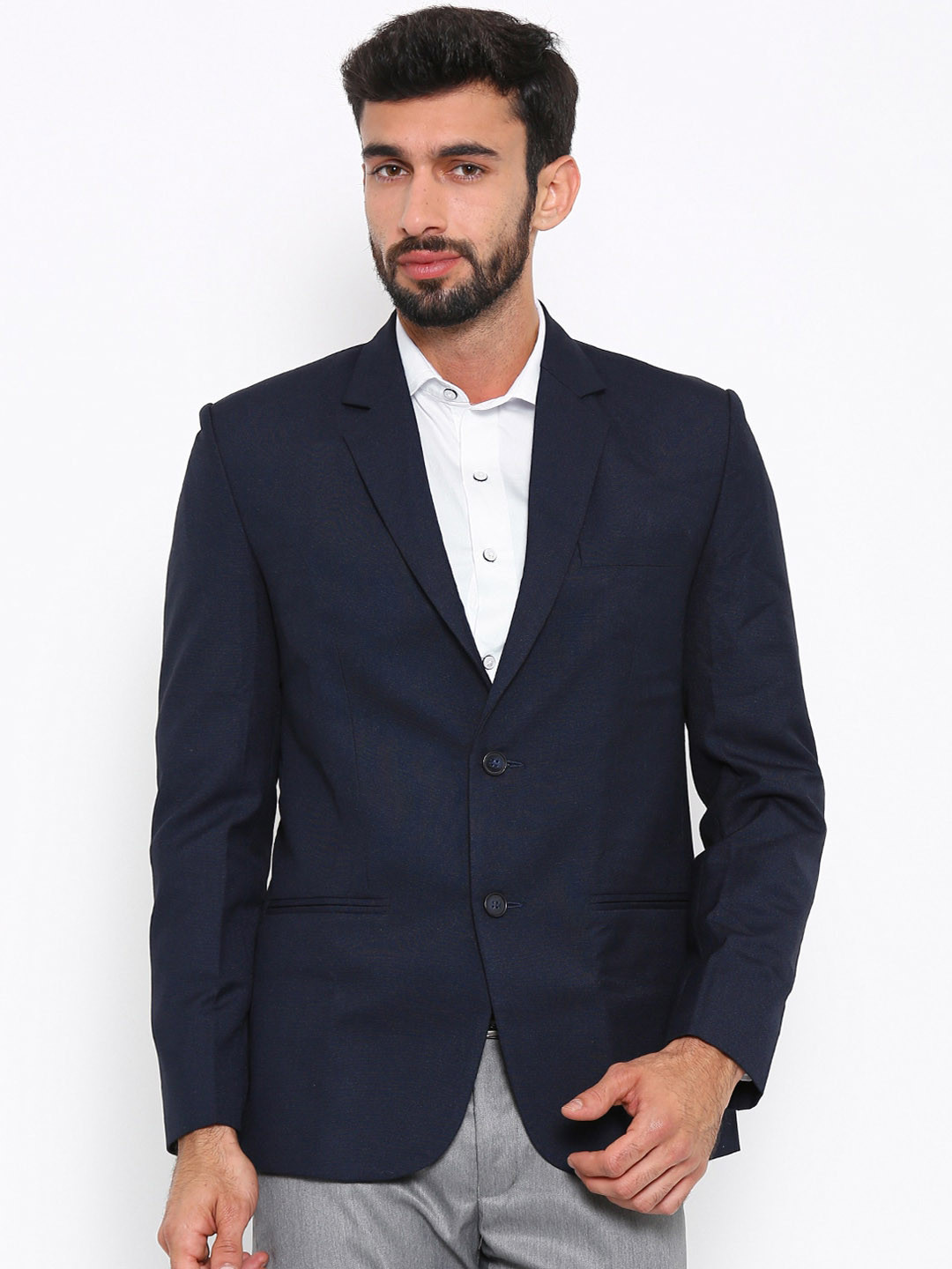 

Shaftesbury London Single-Breasted Satin Slim-Fit Formal Blazer, Navy blue