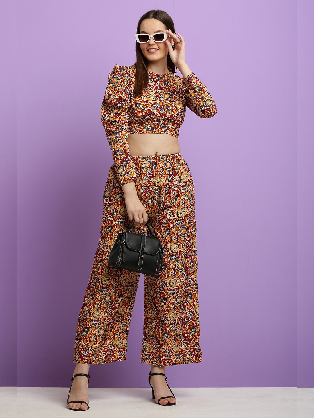 

BAESD Printed Long Sleeves Crop Top With Palazzos, Mustard