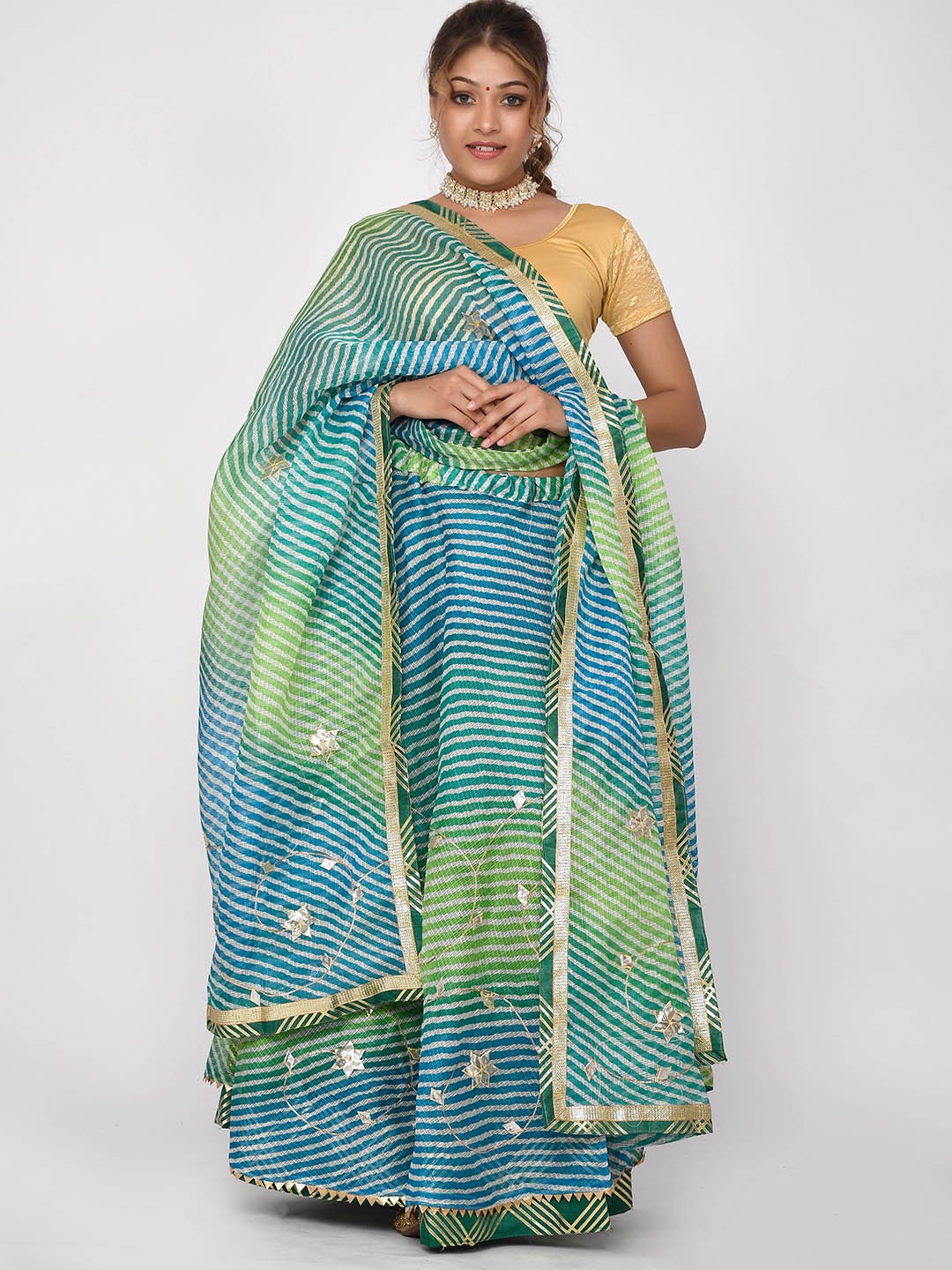 

Silvermerc Designs Embellished Ready to Wear Lehenga & Unstitched Blouse With Dupatta, Green