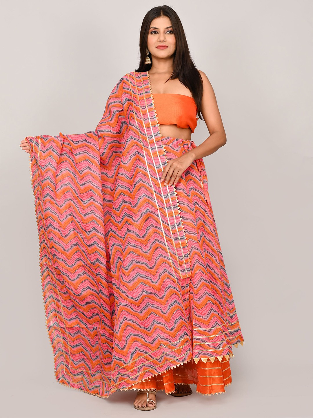 

Silvermerc Designs Embellished Cotton Ready to Wear Lehenga & Blouse With Dupatta, Pink