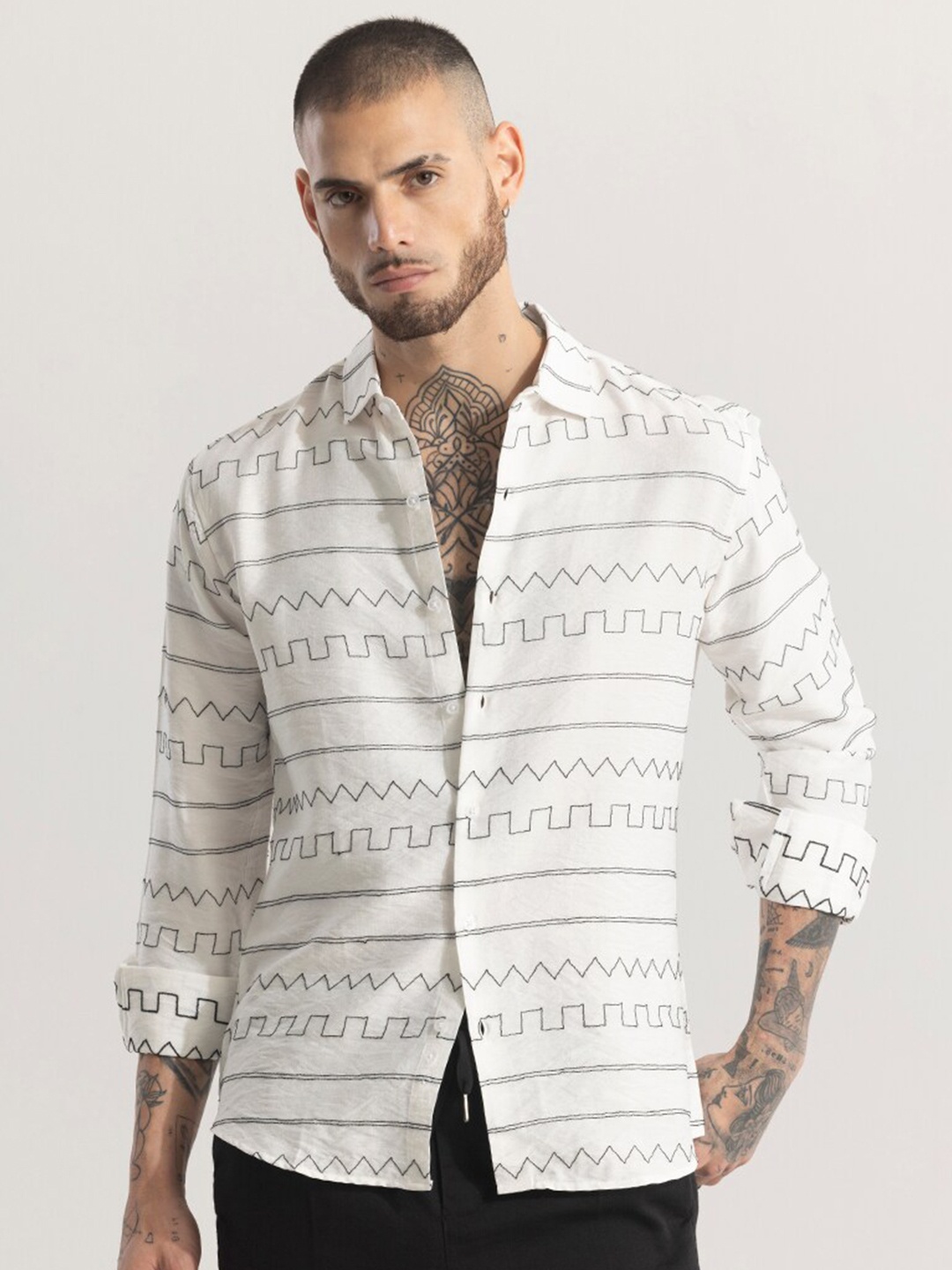 

Snitch Straight Slim Fit Long Sleeves Spread Collar Opaque Casual Shirt, White