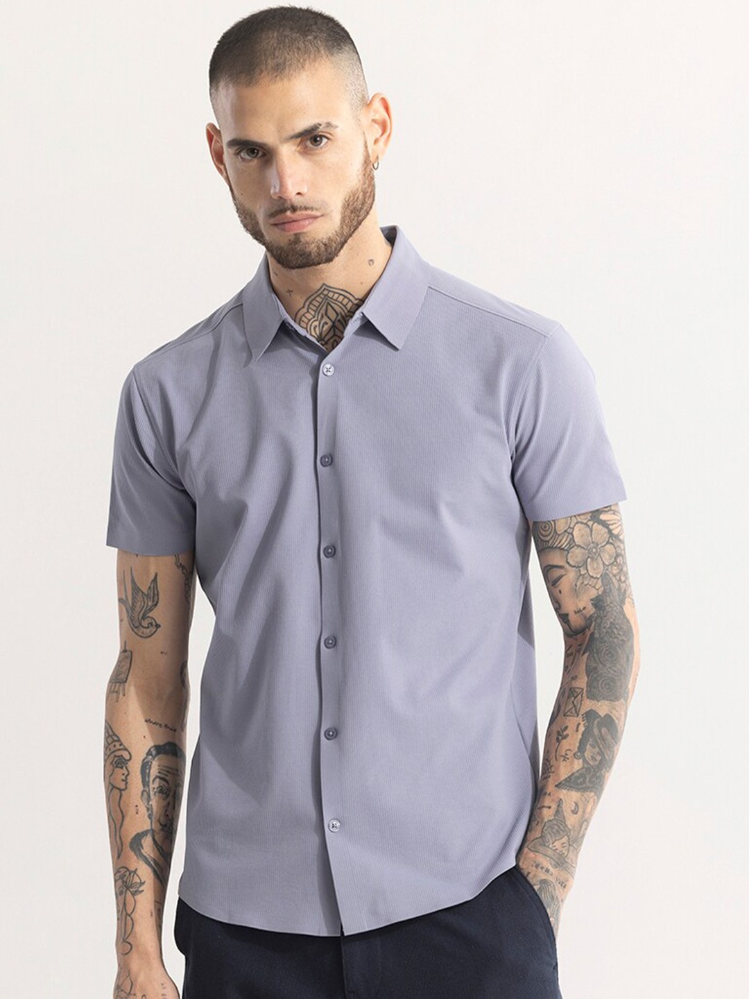 

Snitch Grey Straight Slim Fit Opaque Casual Shirt