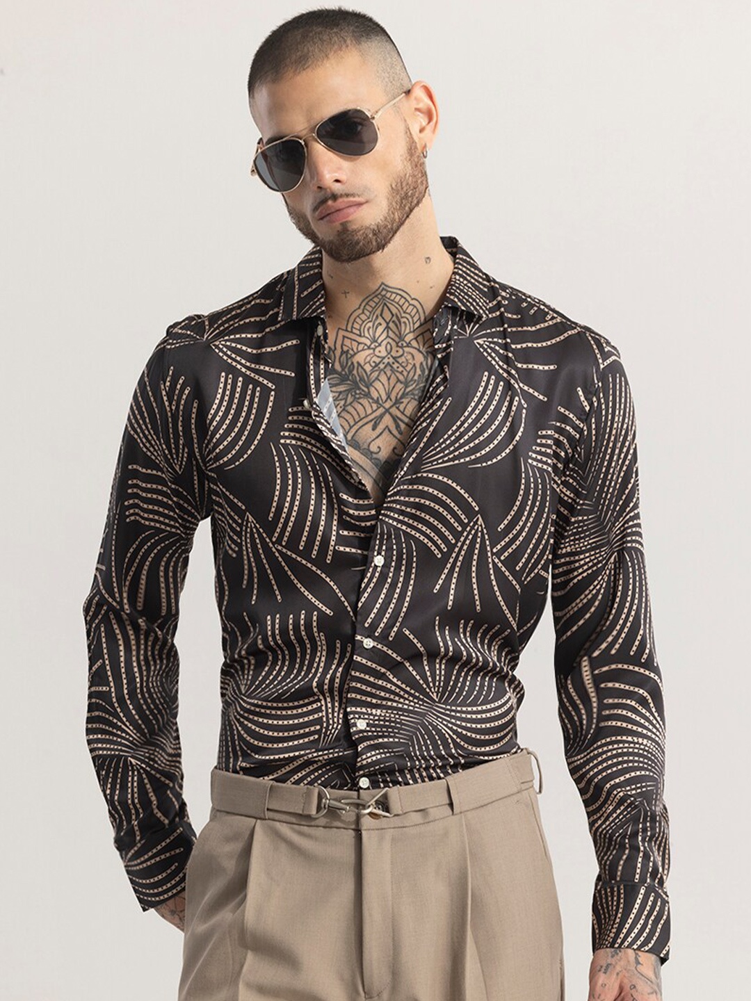 

Snitch Brown Straight Slim Fit Abstract Printed Opaque Casual Shirt