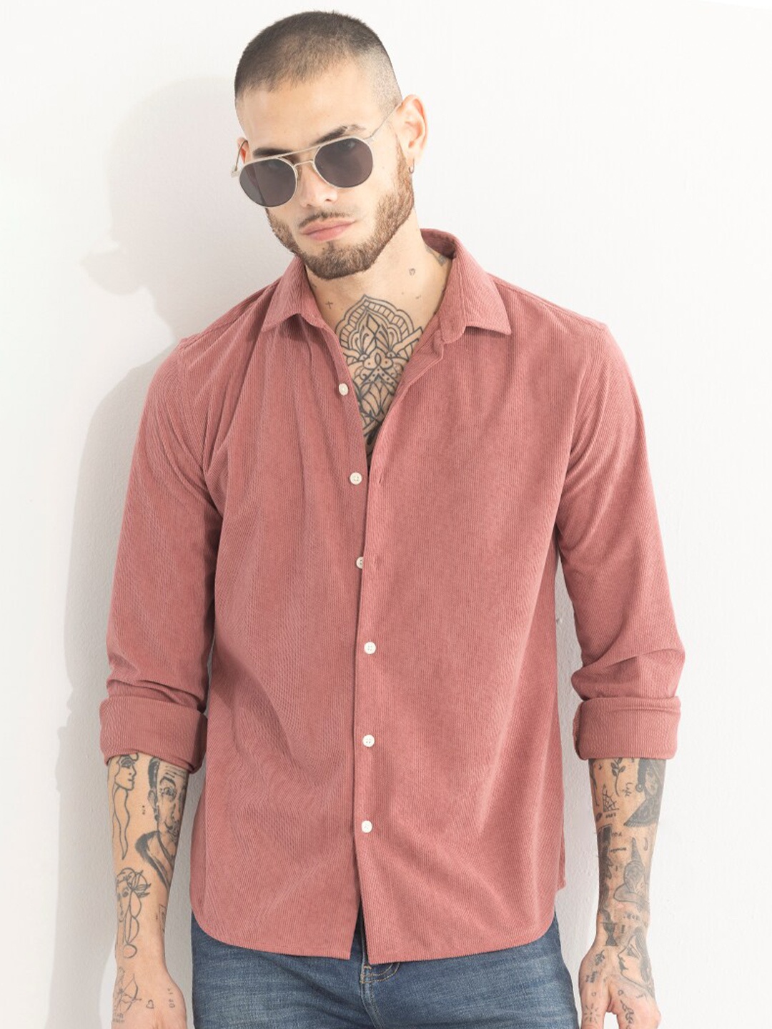 

Snitch Mauve Straight Slim Fit Opaque Casual Shirt