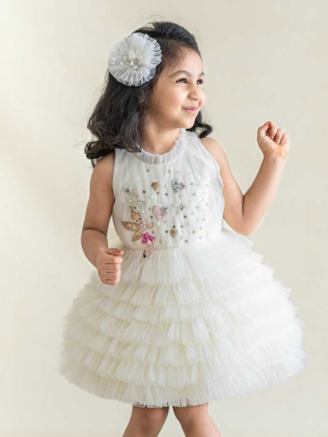 

Ruchika Lath Net A-Line Layered Fairy Dress, Off white