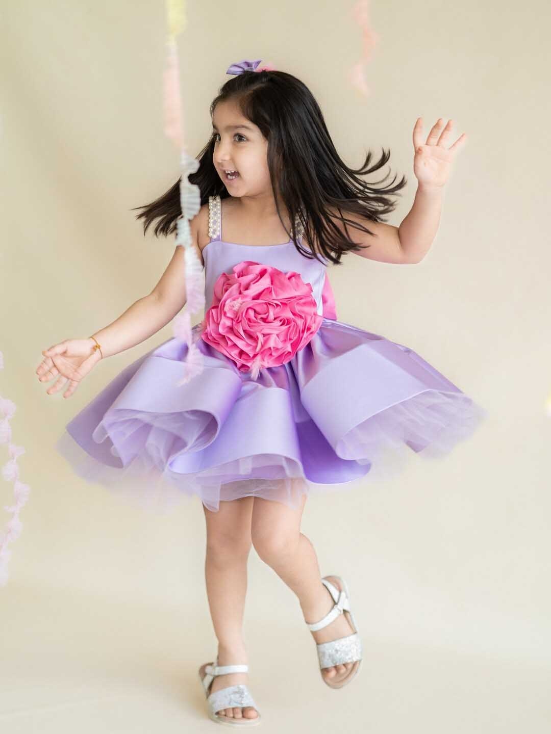 

Ruchika Lath Shoulder Straps Sleeveless Satin Fit and Flare Dress, Lavender