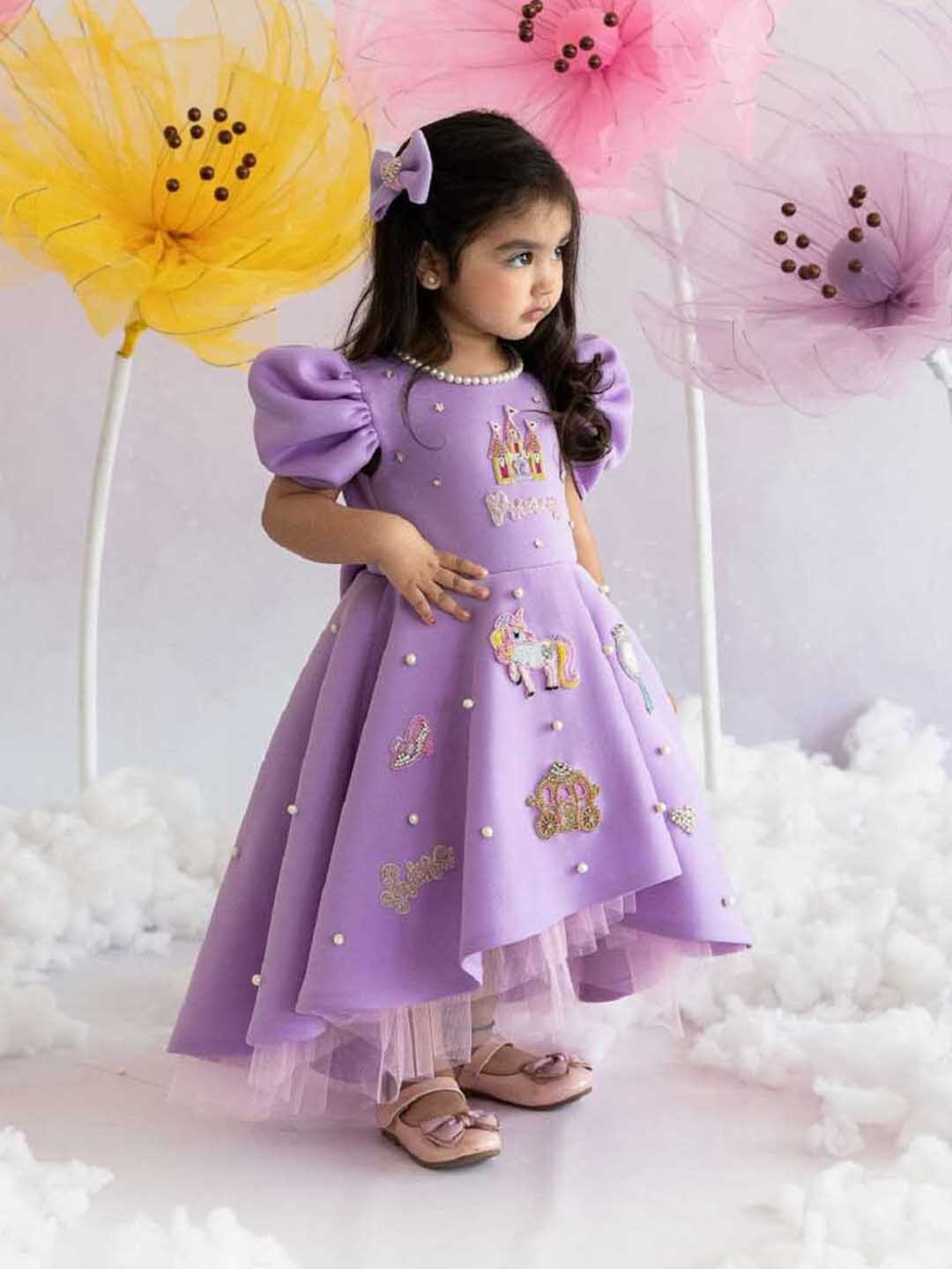 

Ruchika Lath Girls Round Neck Floral Scuba Fit & Flare Dress, Lavender