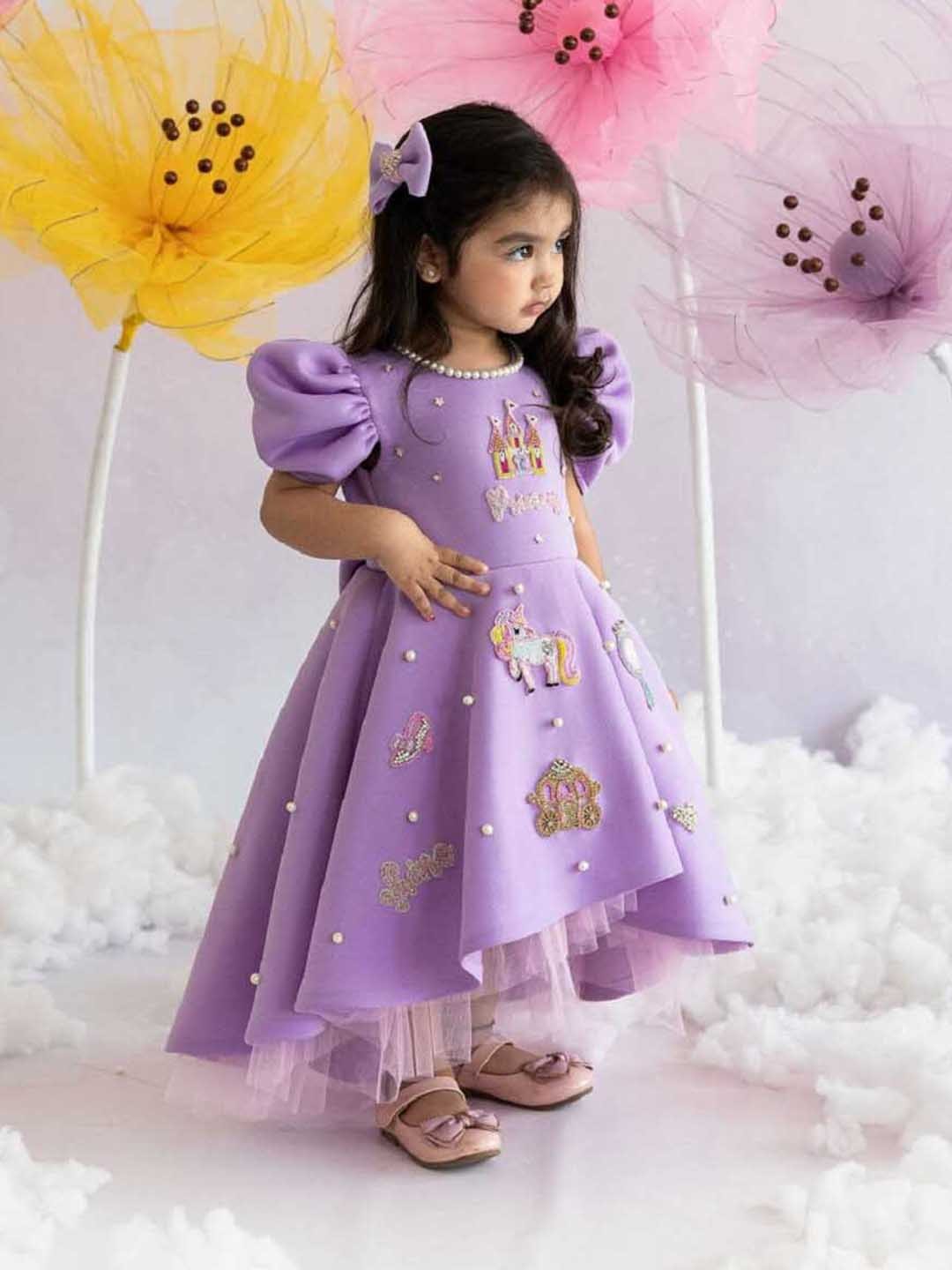 

Ruchika Lath Girls Round Neck Floral Scuba Fit & Flare Dress, Lavender