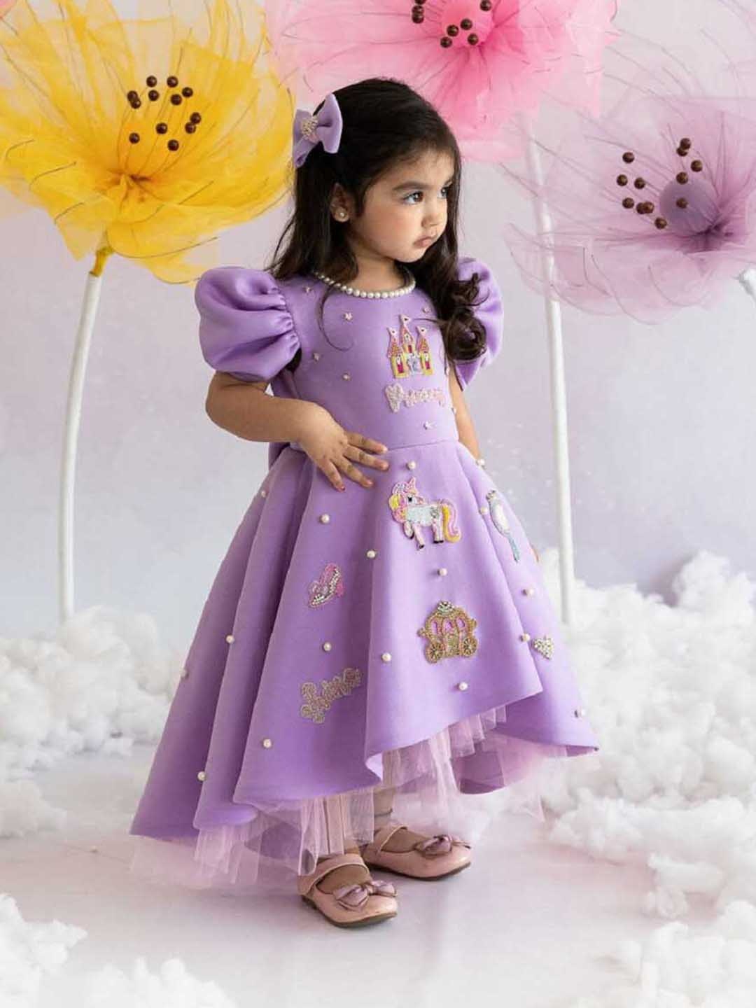 

Ruchika Lath Girls Round Neck Floral Scuba Fit & Flare Dress, Lavender