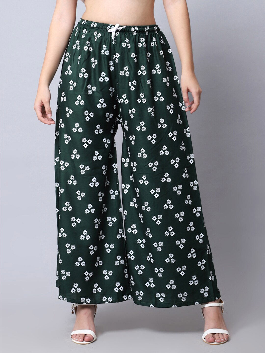 

GRACIT Floral Printed Flared Fit Palazzo, Green
