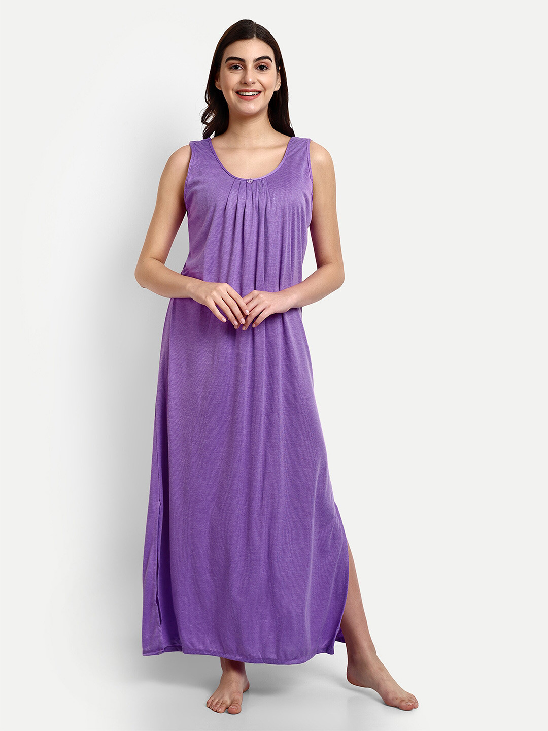 

AVYAY Round Neck Maxi Nightdress, Purple