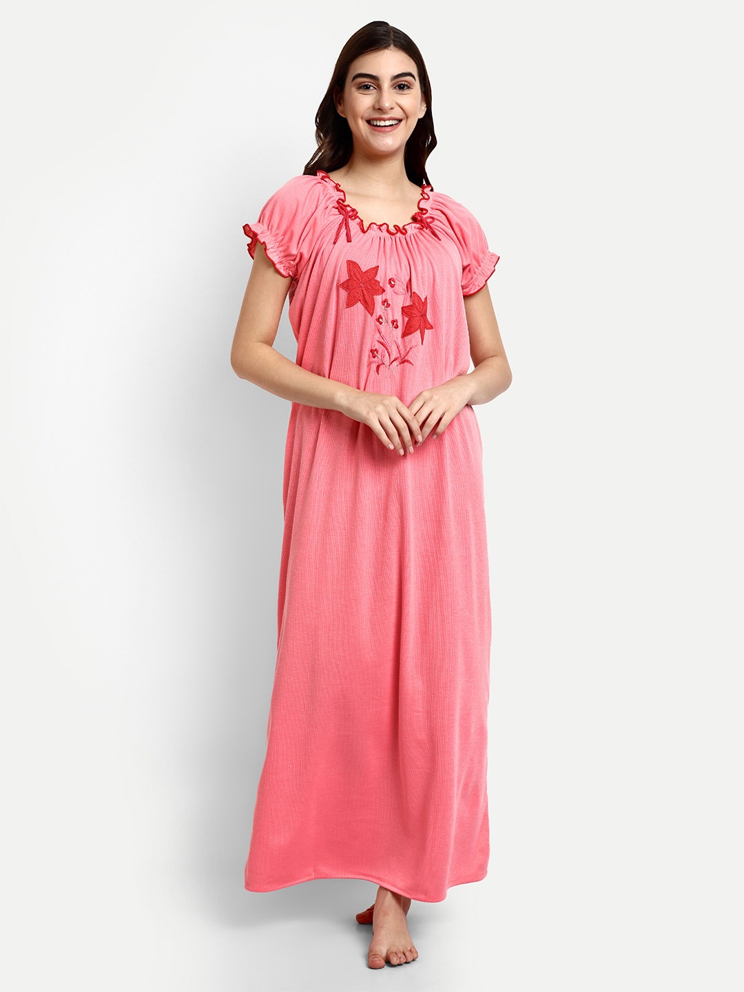 

AVYAY Floral Embroidered Maxi Nightdress, Orange