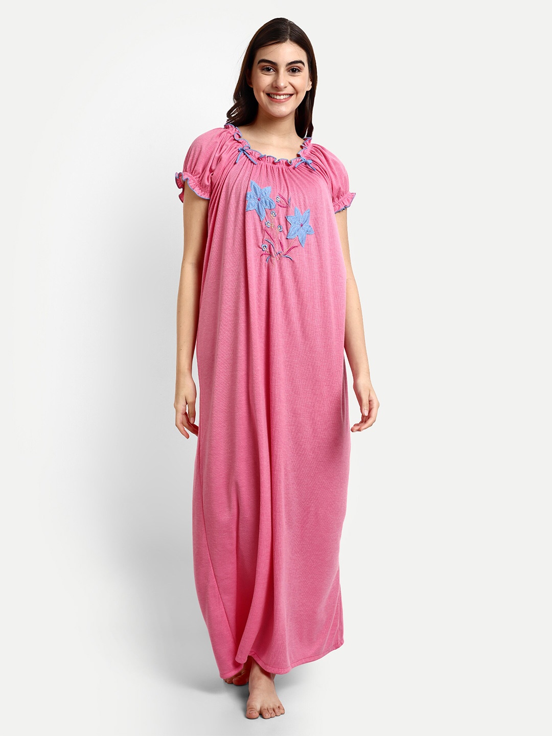 

AVYAY Floral Embroidered Maxi Nightdress, Peach