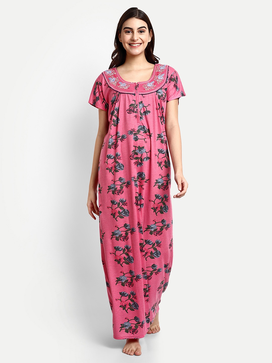 

AVYAY Floral Printed Maxi Nightdress, Pink